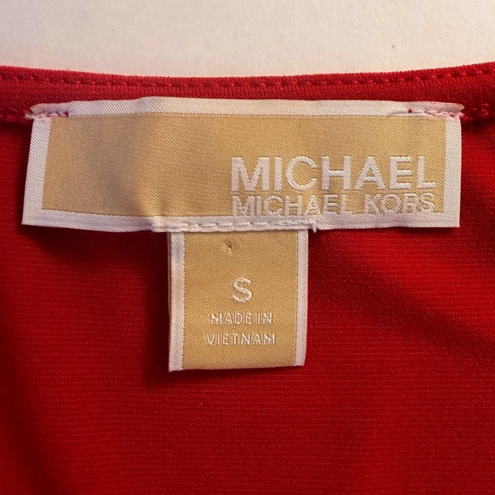Michael Kors Rosecore Women Small Red Rose Embroidered Patch Shoulder Cutout Top